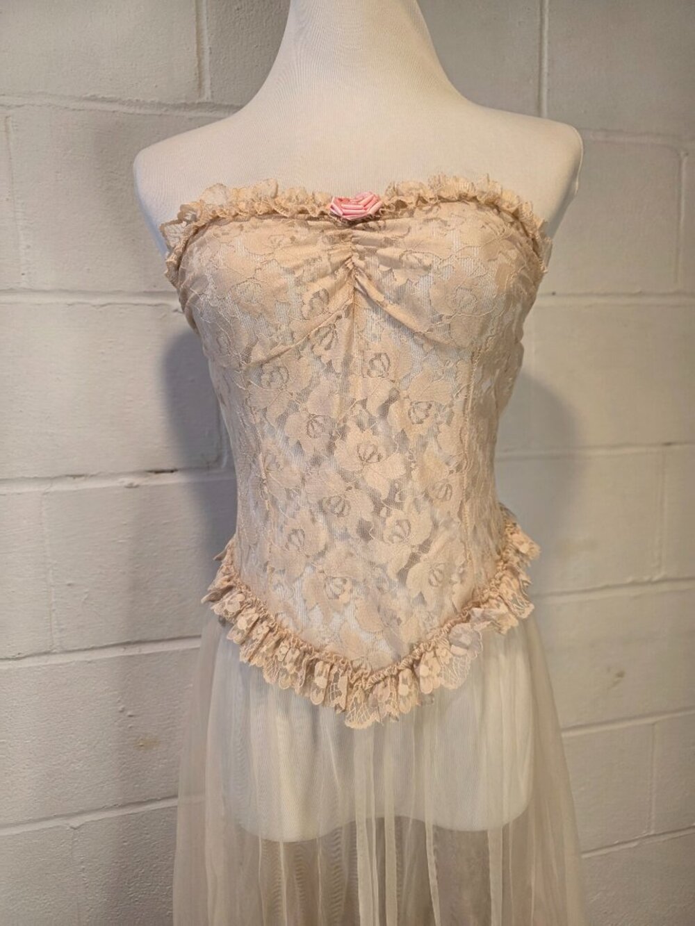 Vintage Ren Fair Fairy Coquette Western Festival Sheer Lace Empire Waist Dress - Picture 3 of 15